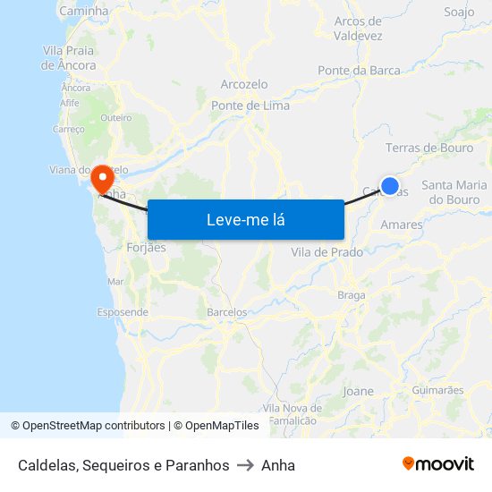 Caldelas, Sequeiros e Paranhos to Anha map