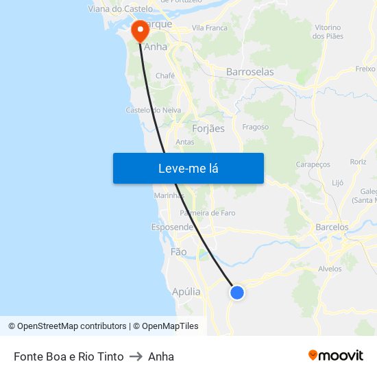 Fonte Boa e Rio Tinto to Anha map