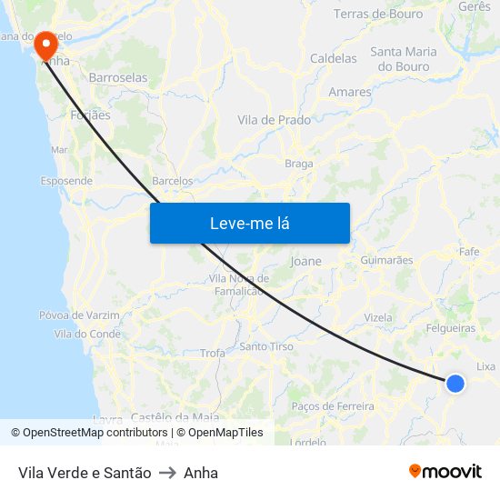 Vila Verde e Santão to Anha map