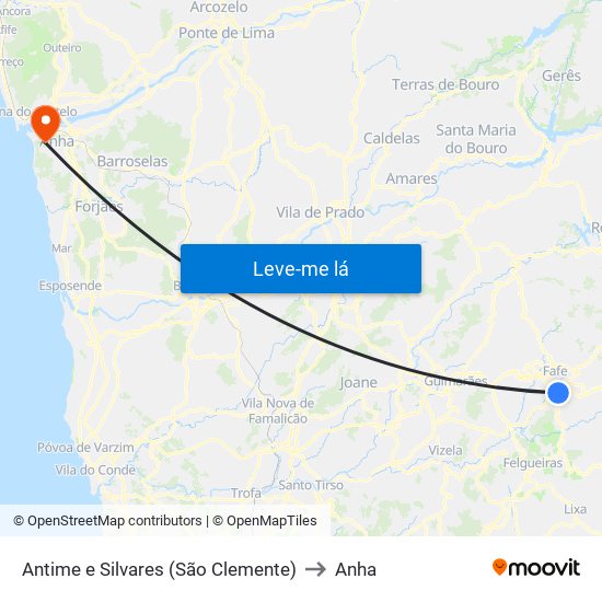 Antime e Silvares (São Clemente) to Anha map