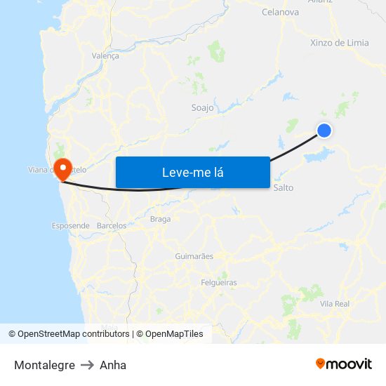 Montalegre to Anha map