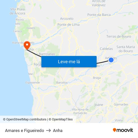 Amares e Figueiredo to Anha map