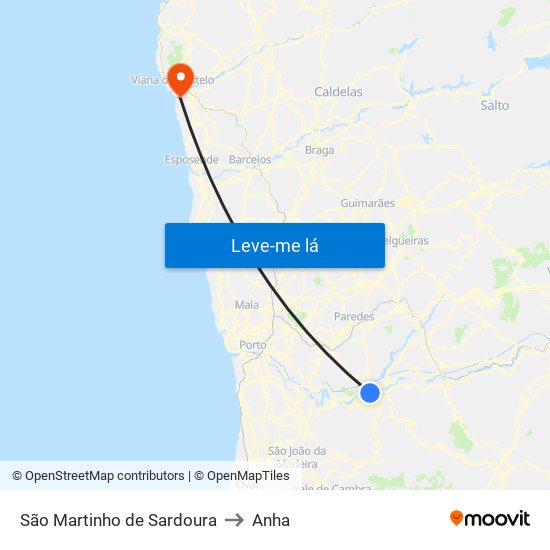 São Martinho de Sardoura to Anha map