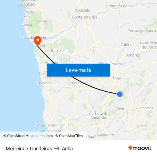 Morreira e Trandeiras to Anha map