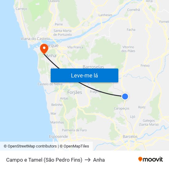 Campo e Tamel (São Pedro Fins) to Anha map