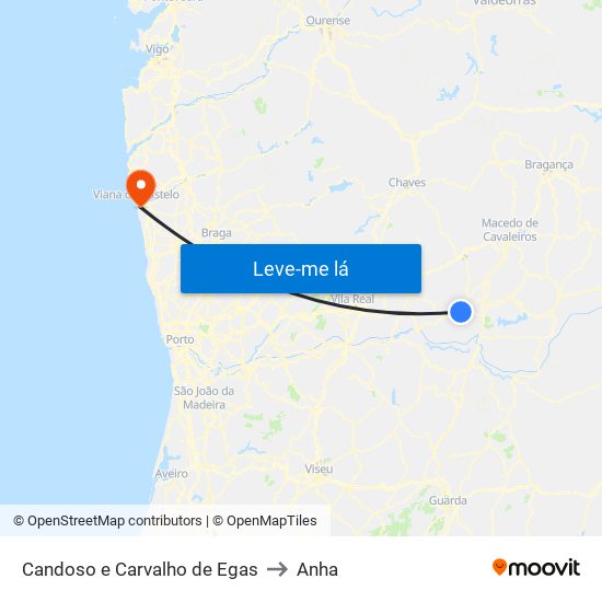 Candoso e Carvalho de Egas to Anha map