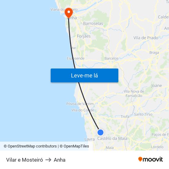 Vilar e Mosteiró to Anha map