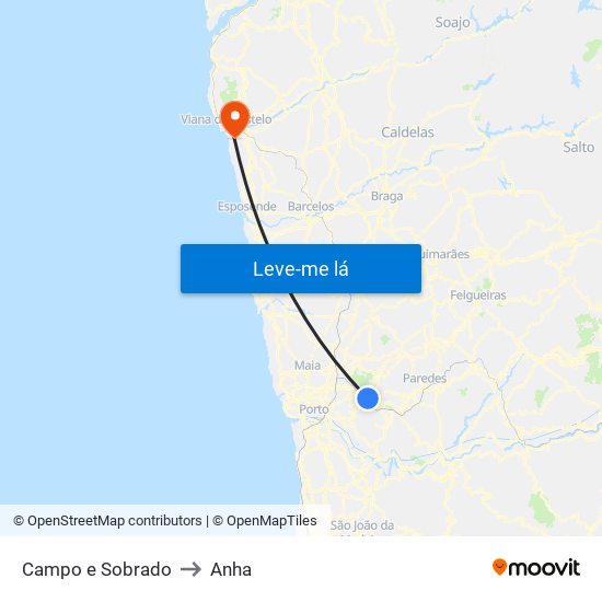 Campo e Sobrado to Anha map