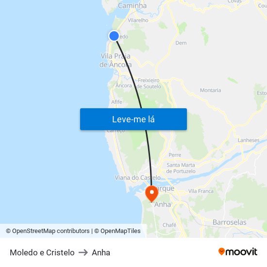 Moledo e Cristelo to Anha map