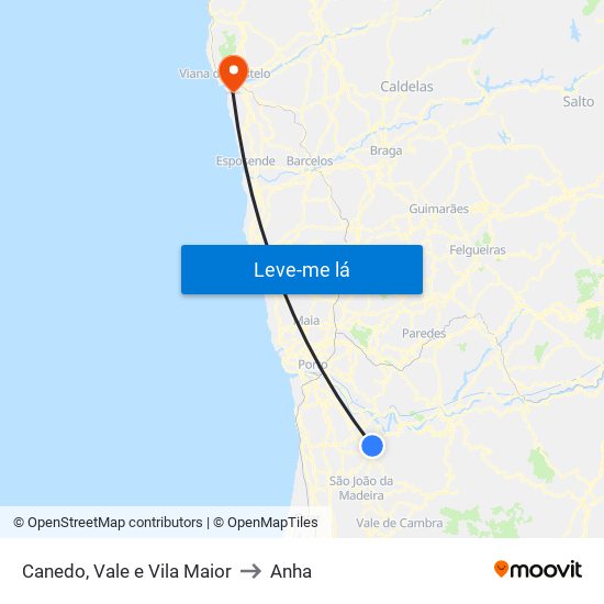 Canedo, Vale e Vila Maior to Anha map