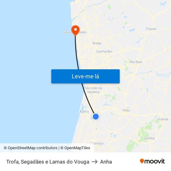 Trofa, Segadães e Lamas do Vouga to Anha map