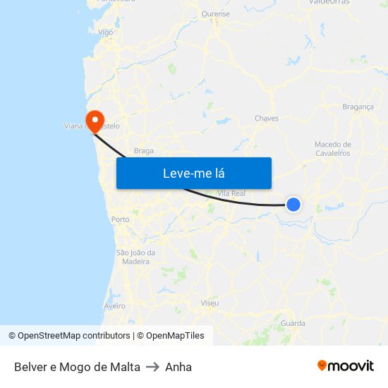 Belver e Mogo de Malta to Anha map