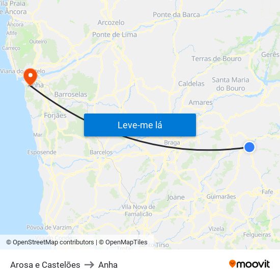 Arosa e Castelões to Anha map