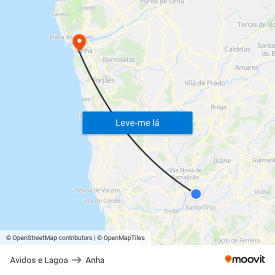 Avidos e Lagoa to Anha map