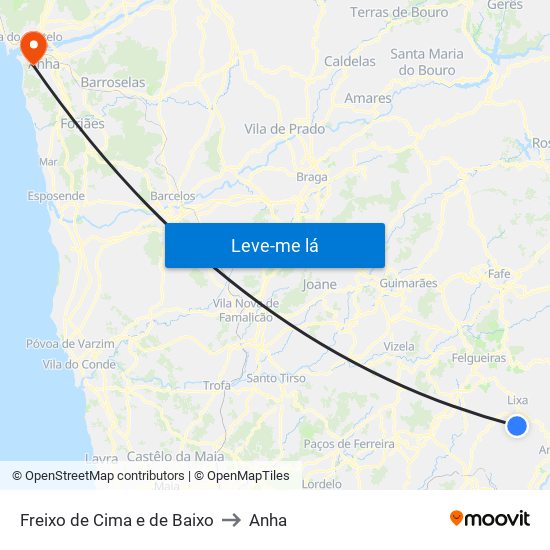 Freixo de Cima e de Baixo to Anha map