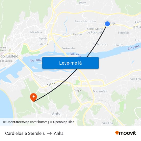 Cardielos e Serreleis to Anha map
