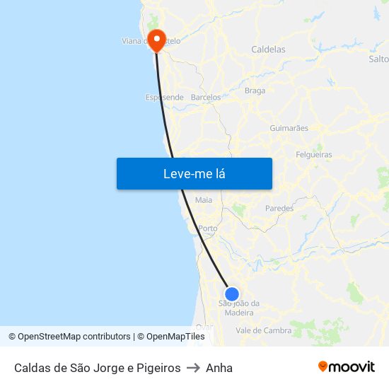 Caldas de São Jorge e Pigeiros to Anha map