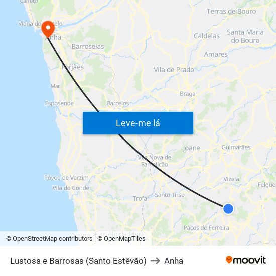 Lustosa e Barrosas (Santo Estêvão) to Anha map