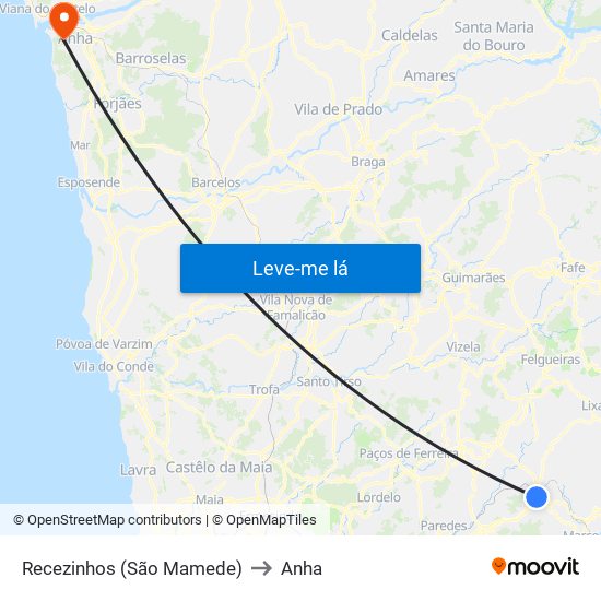 Recezinhos (São Mamede) to Anha map