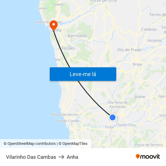 Vilarinho Das Cambas to Anha map