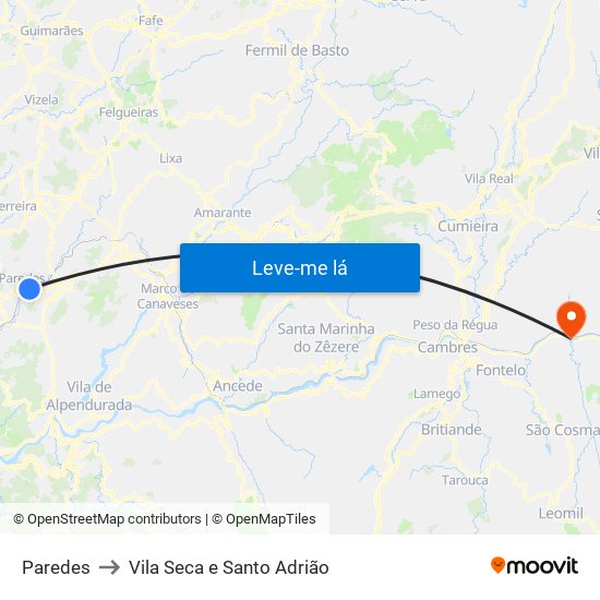 Paredes to Vila Seca e Santo Adrião map