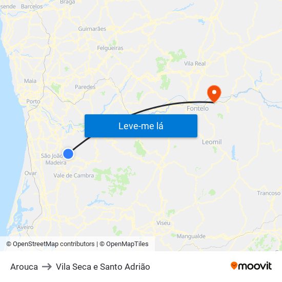 Arouca to Vila Seca e Santo Adrião map