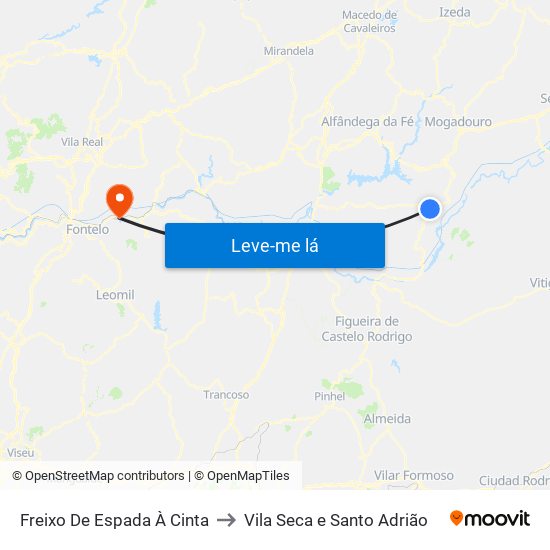 Freixo De Espada À Cinta to Vila Seca e Santo Adrião map