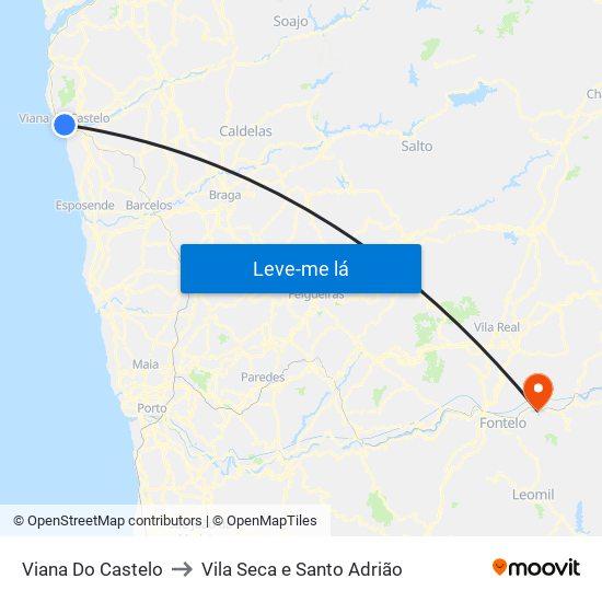 Viana Do Castelo to Vila Seca e Santo Adrião map