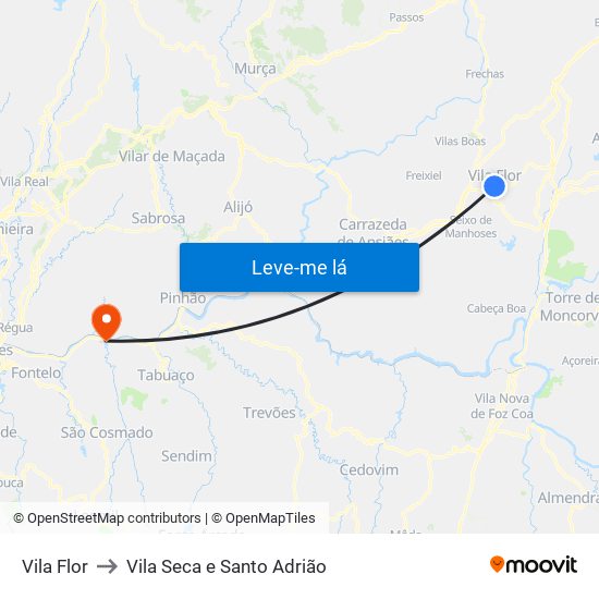 Vila Flor to Vila Seca e Santo Adrião map