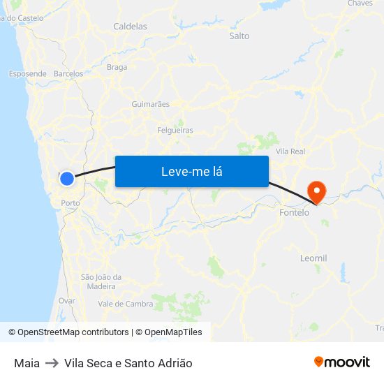Maia to Vila Seca e Santo Adrião map