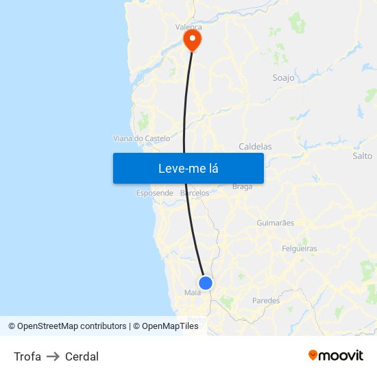 Trofa to Cerdal map