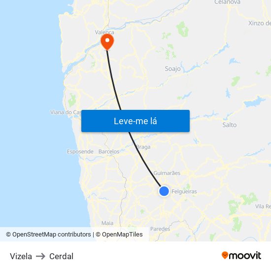 Vizela to Cerdal map