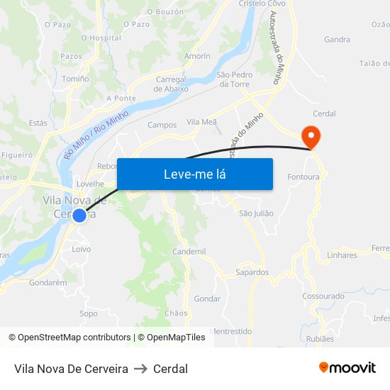 Vila Nova De Cerveira to Cerdal map