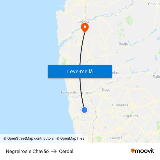 Negreiros e Chavão to Cerdal map