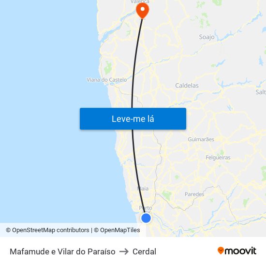 Mafamude e Vilar do Paraíso to Cerdal map