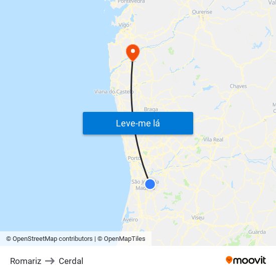 Romariz to Cerdal map