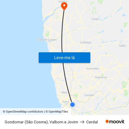 Gondomar (São Cosme), Valbom e Jovim to Cerdal map