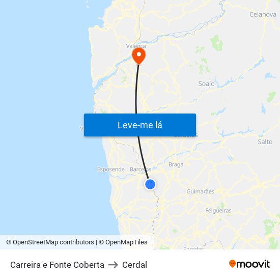 Carreira e Fonte Coberta to Cerdal map