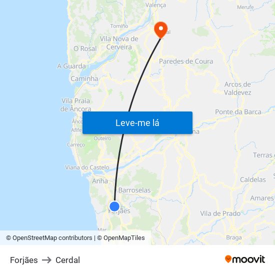 Forjães to Cerdal map