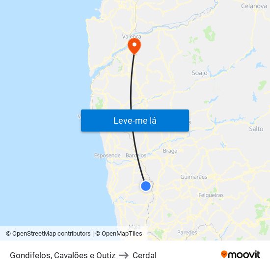 Gondifelos, Cavalões e Outiz to Cerdal map