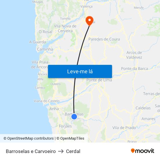 Barroselas e Carvoeiro to Cerdal map