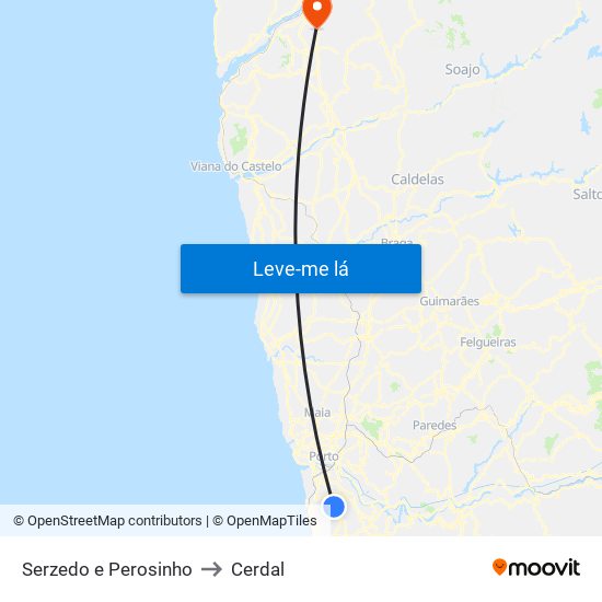 Serzedo e Perosinho to Cerdal map