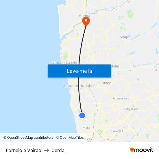 Fornelo e Vairão to Cerdal map