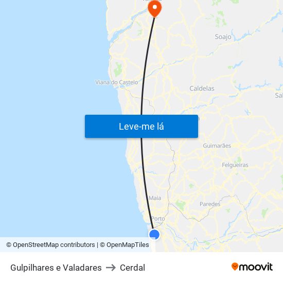 Gulpilhares e Valadares to Cerdal map