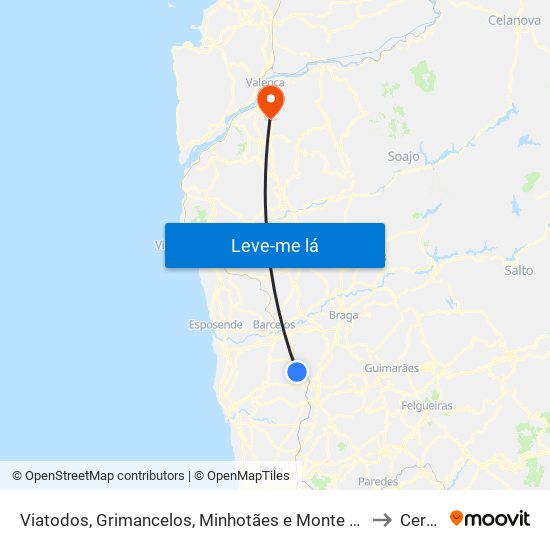 Viatodos, Grimancelos, Minhotães e Monte de Fralães to Cerdal map