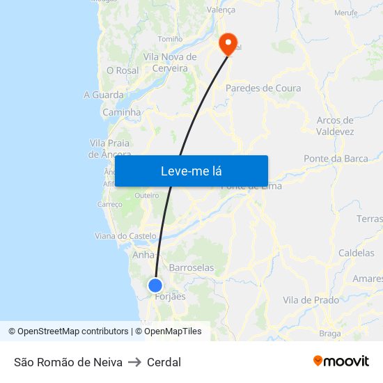 São Romão de Neiva to Cerdal map