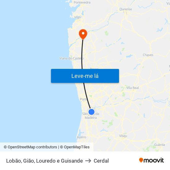 Lobão, Gião, Louredo e Guisande to Cerdal map