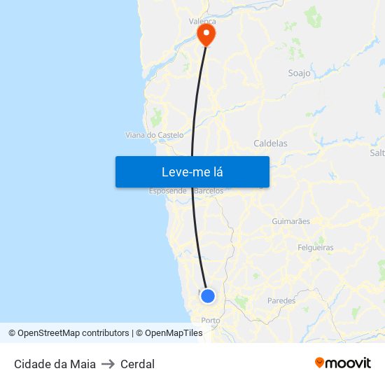 Cidade da Maia to Cerdal map