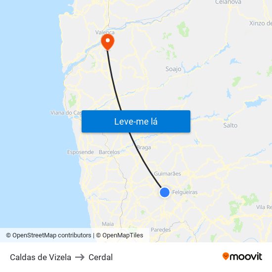 Caldas de Vizela to Cerdal map