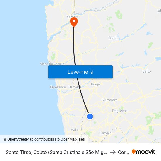 Santo Tirso, Couto (Santa Cristina e São Miguel) e Burgães to Cerdal map